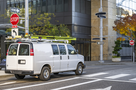 commercial van at stop sign