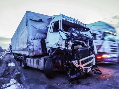 severely damaged semi truck